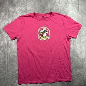 Buc-ee's Is My Happy Place Graphic T-Shirt Womens Large L Pink Floral Rainbow‎